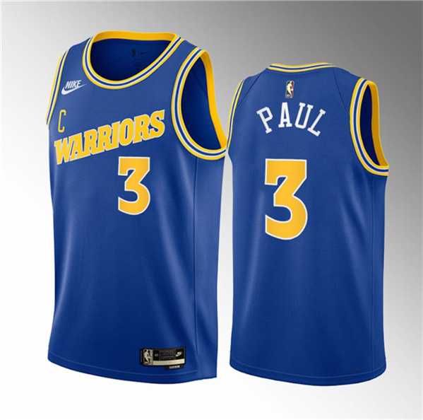 Men's Golden State Warriors #3 Chris Paul Blue Classic Edition Stitched Basketball Jersey Dzhi